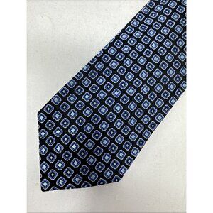HUGO BOSS Classic 100% Silk Blue Geometric Squares Neck Tie Made In Italy